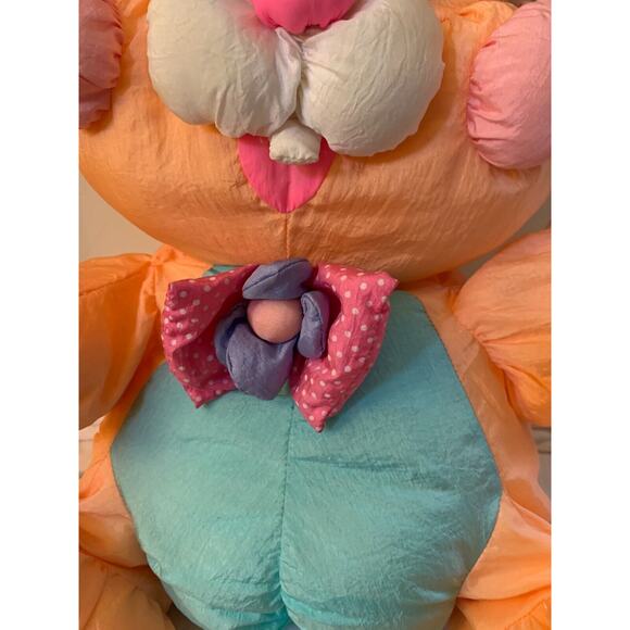 Vintage Bunny Rabbit Stuffed Animal Nylon Peach Bow Tie Carrot Feet 16" - Picture 3 of 10